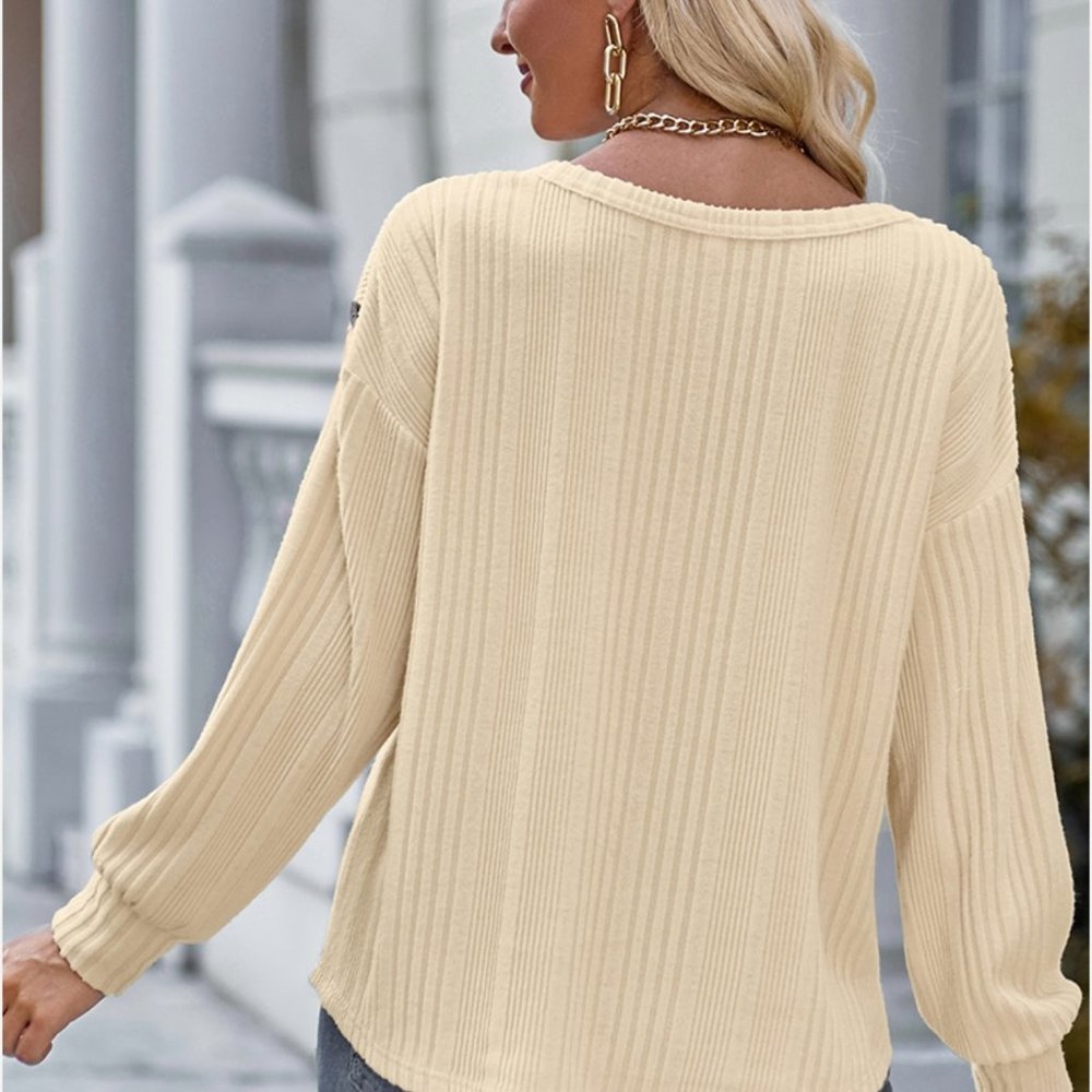 Button Trim Sweater-Beige - Picture 4 of 4